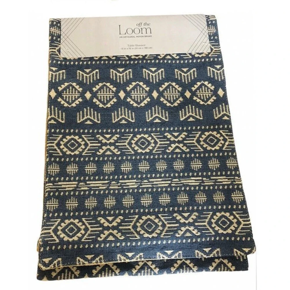 Southwest Desert Indian Table Runner Tapestry Spot Clean Blue Satin Backed 13x72